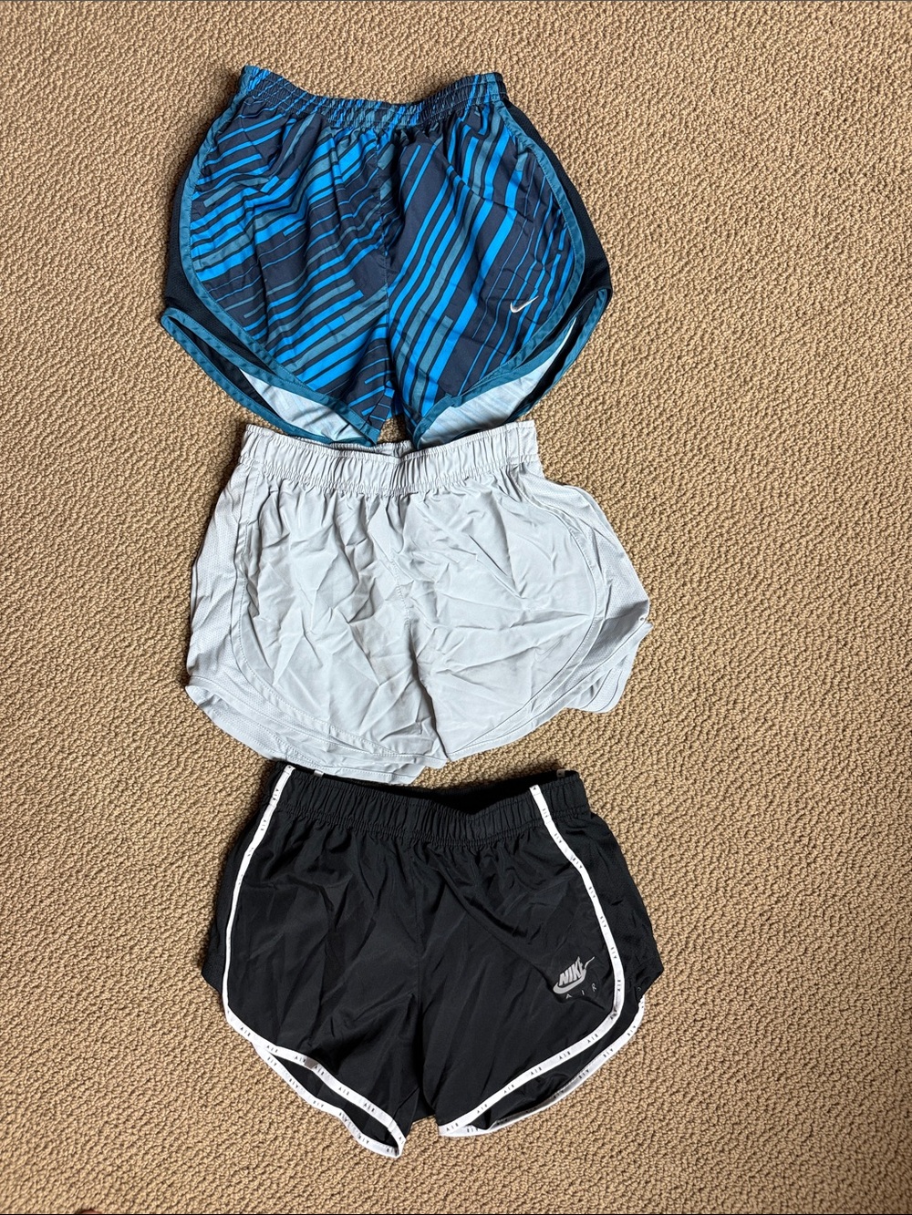 Nike Girls' Black and Blue Striped Athletic Shorts Trio